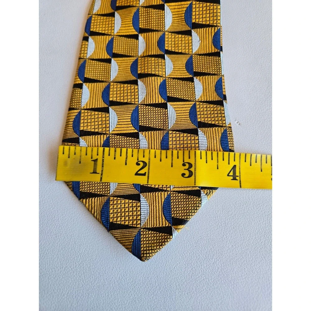 Knot Shop‎ Collection Gold Blue Geo Silk Necktie Art Deco Retro Mod Abstract